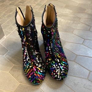 New Without Box Rainbow Sequin High Heel Boots Size 8